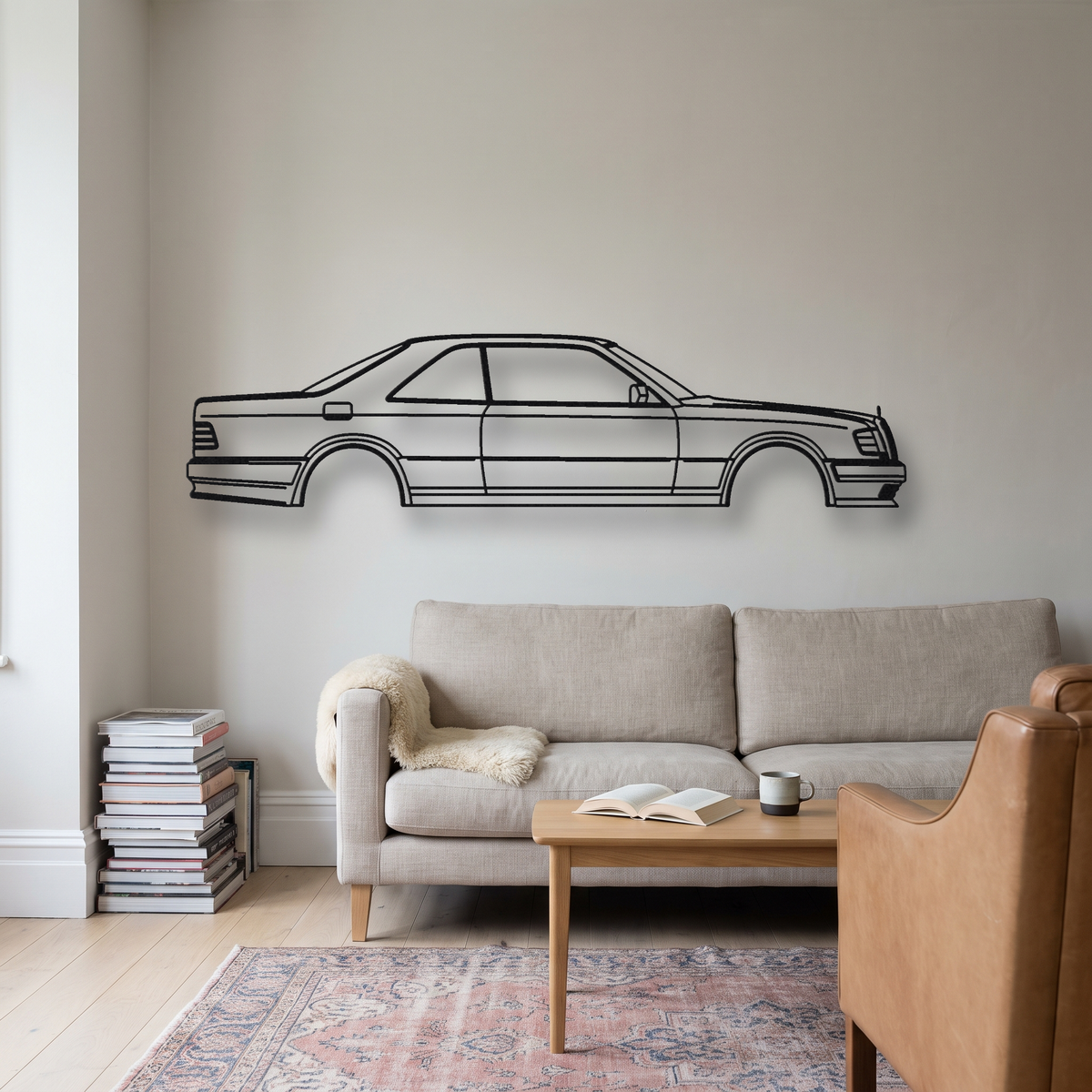 Mercedes-Benz 300 CE 6.0 AMG 'Hammer' W124 metal wall art silhouette, front view on wall