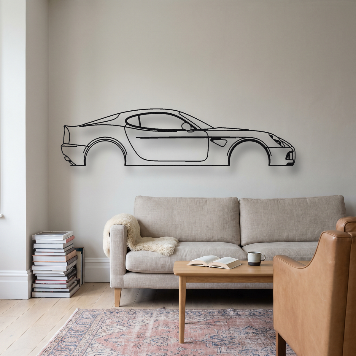 Alfa Romeo 8C Competizione metal wall art silhouette, front view on wall