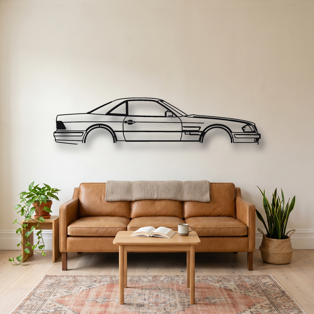 Mercedes-Benz SL 73 AMG R129 metal wall art silhouette, front view on wall