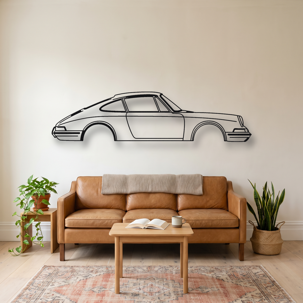 1964-1969 Porsche 911 metal wall art silhouette, front view on wall