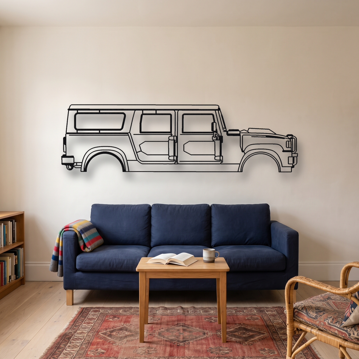 Hummer H1 metal wall art silhouette, front view on wall