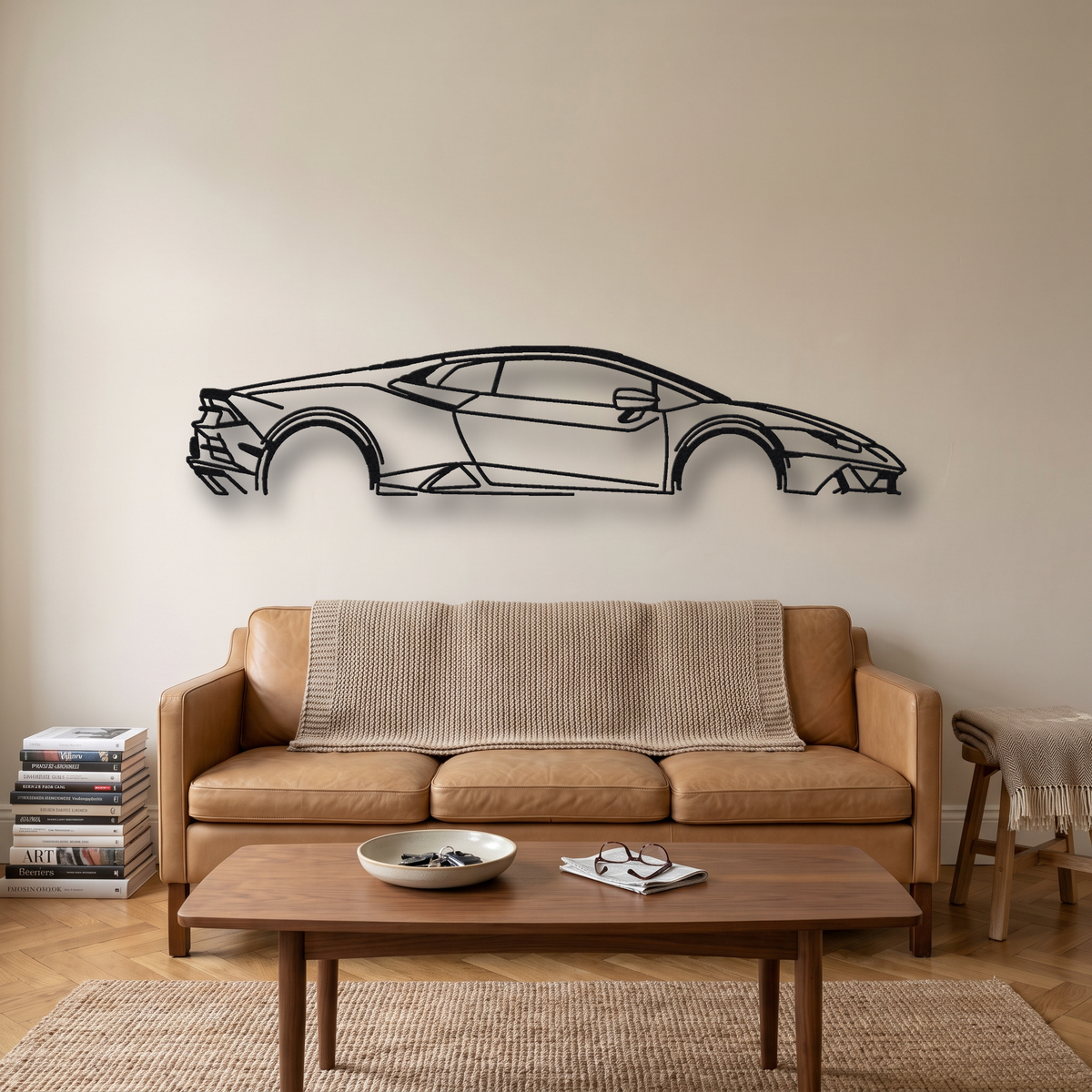 2020-22 Lamborghini Huracan EVO RWD LB724 metal wall art silhouette, front view on wall