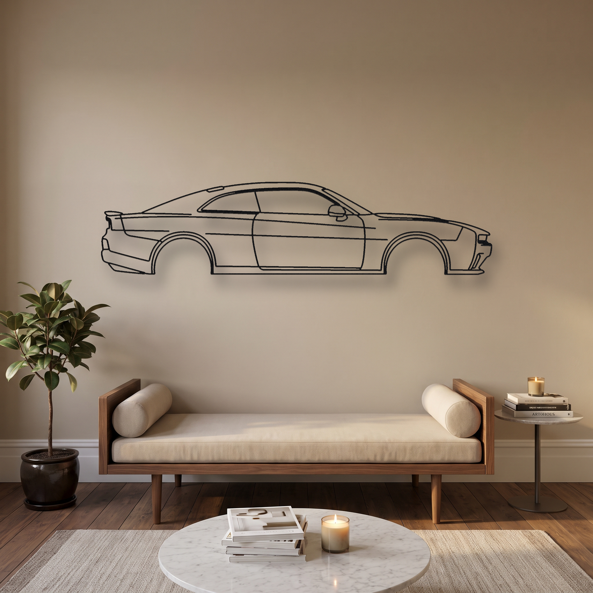2024 Dodge Charger Daytona metal wall art silhouette, front view on wall