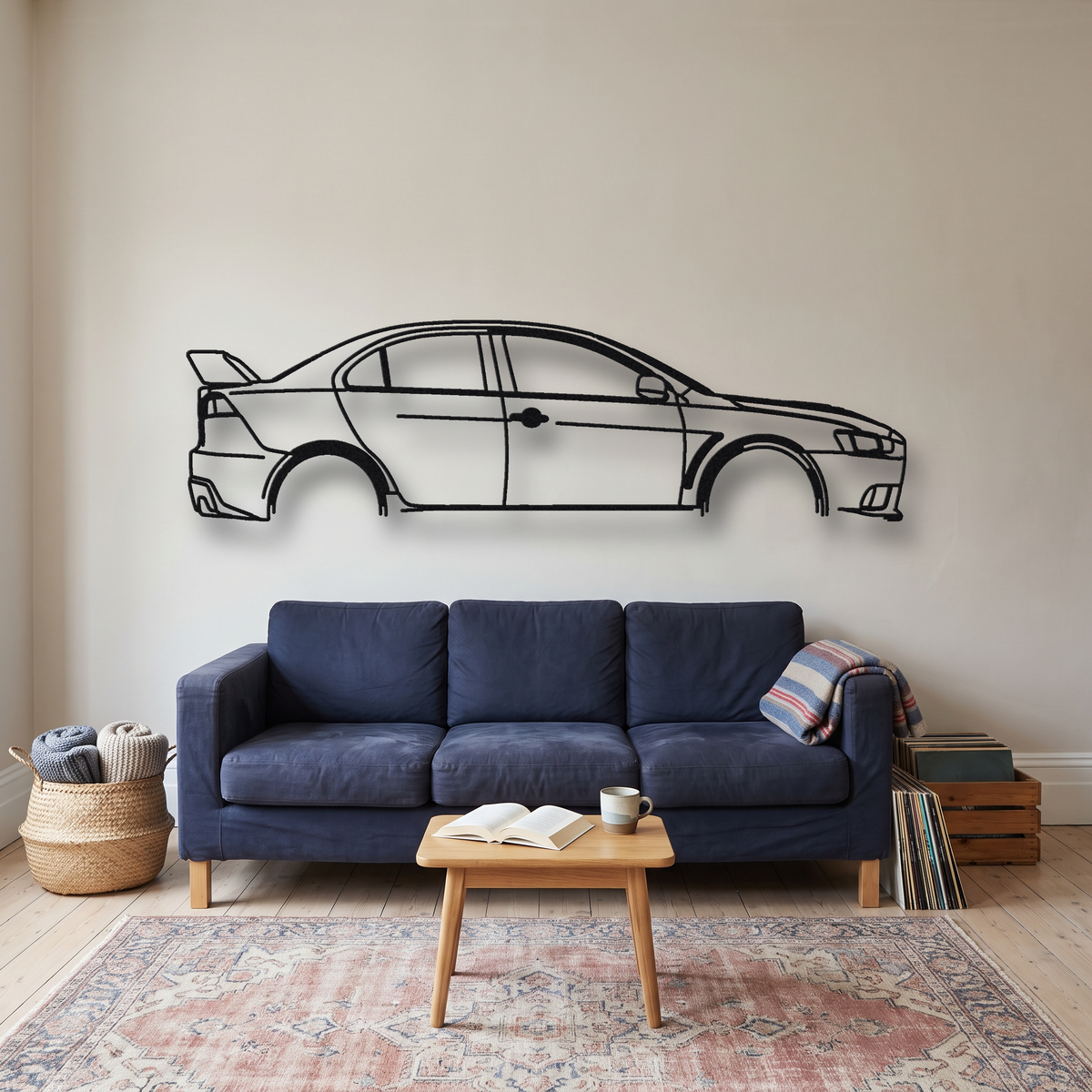 2008-14 Mitsubishi Lancer Evolution X MR CZ4A metal wall art silhouette, front view on wall