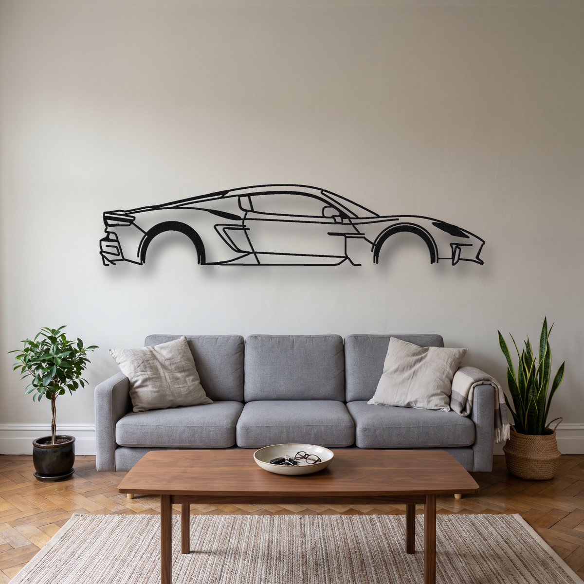 2024- Maserati MC20 GT2 Stradale metal wall art silhouette, front view on wall