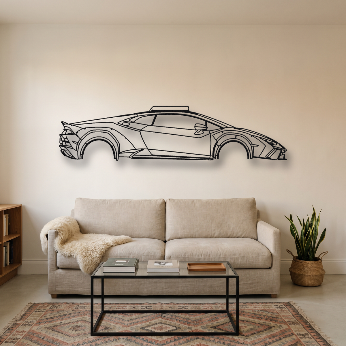 Lamborghini Huracán Sterrato metal wall art silhouette, front view on wall