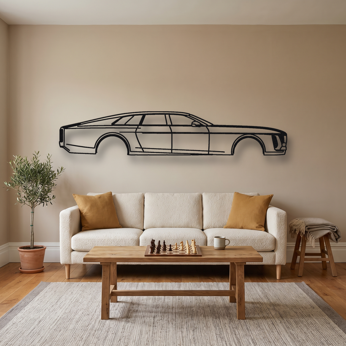 2024- Cadillac Celestiq metal wall art silhouette, front view on wall