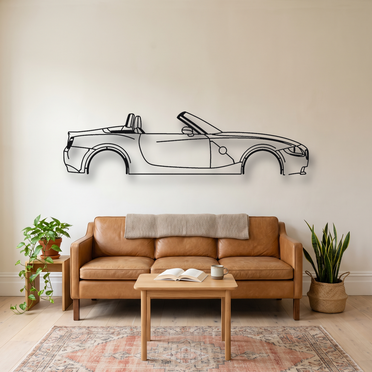 BMW Z4 M Roadster E85 metal wall art silhouette, front view on wall