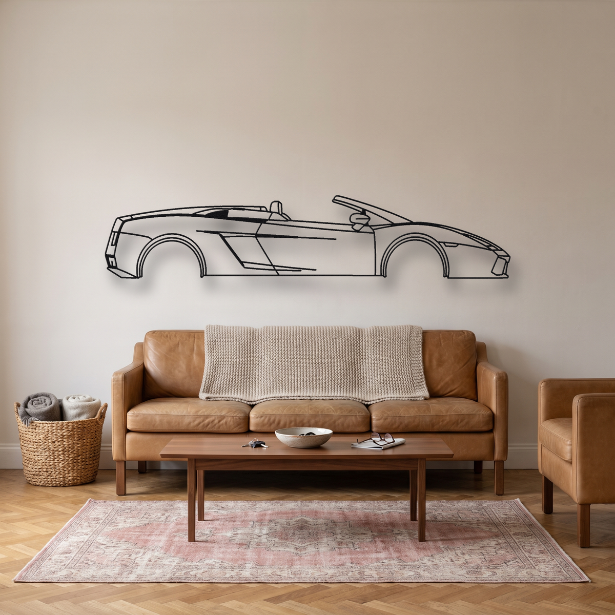 Lamborghini Gallardo Spyder metal wall art silhouette, front view on wall