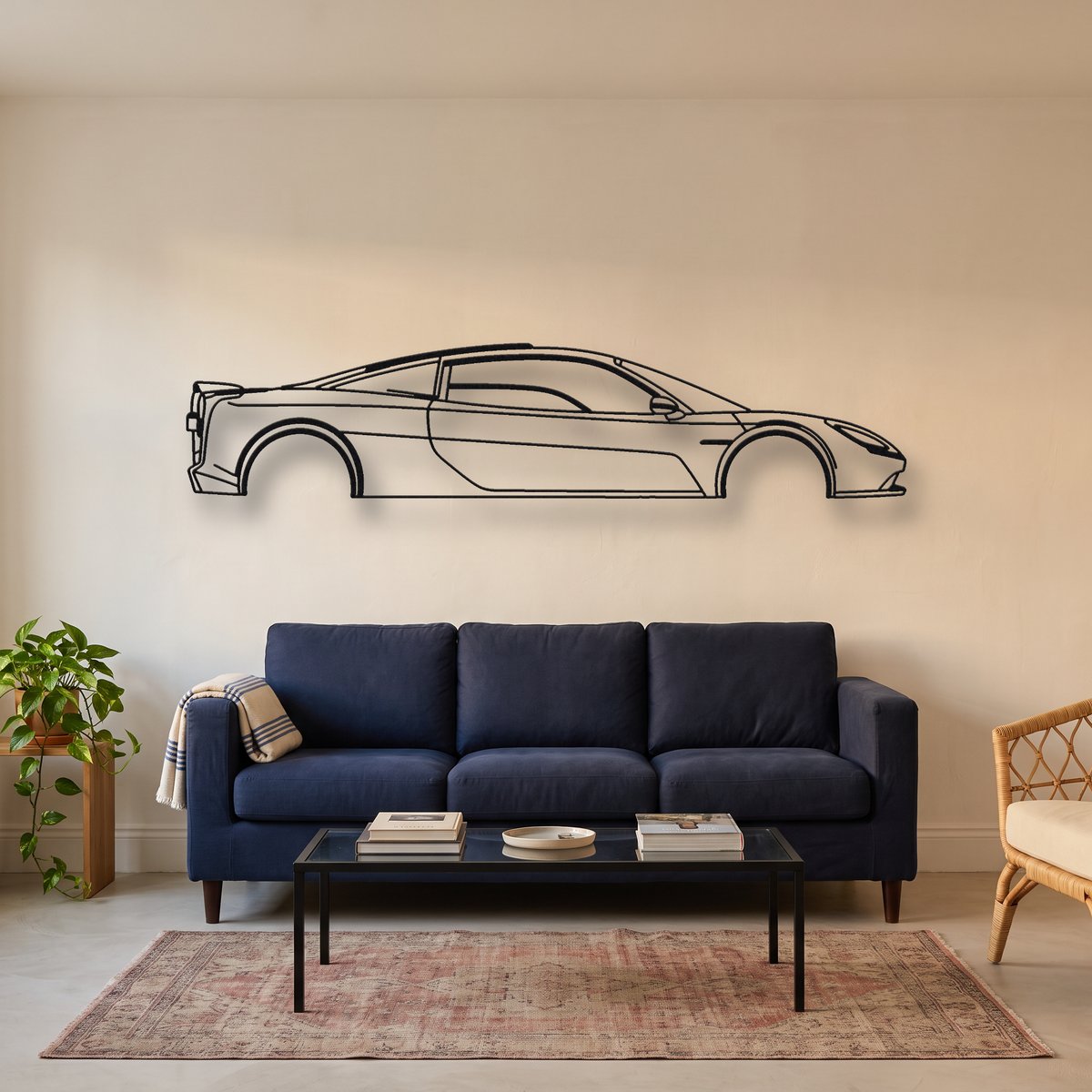 Gordon Murray Automotive T.50s Niki Lauda metal wall art silhouette, front view on wall