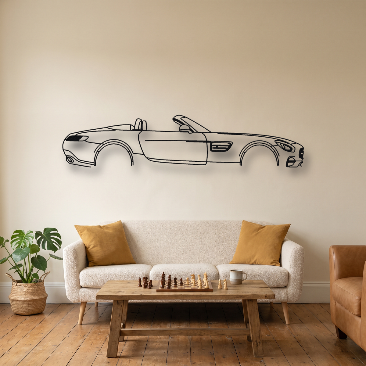 Mercedes-AMG GT Roadster R190 metal wall art silhouette, front view on wall
