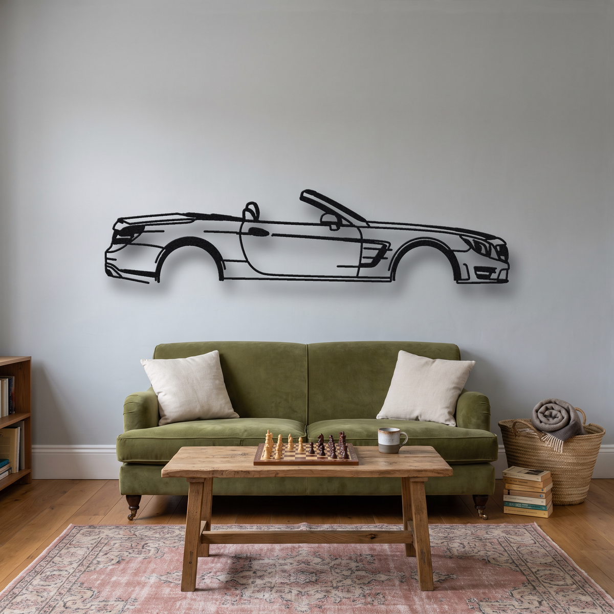 2013-20 Mercedes-AMG SL 63 AMG R231 metal wall art silhouette, front view on wall