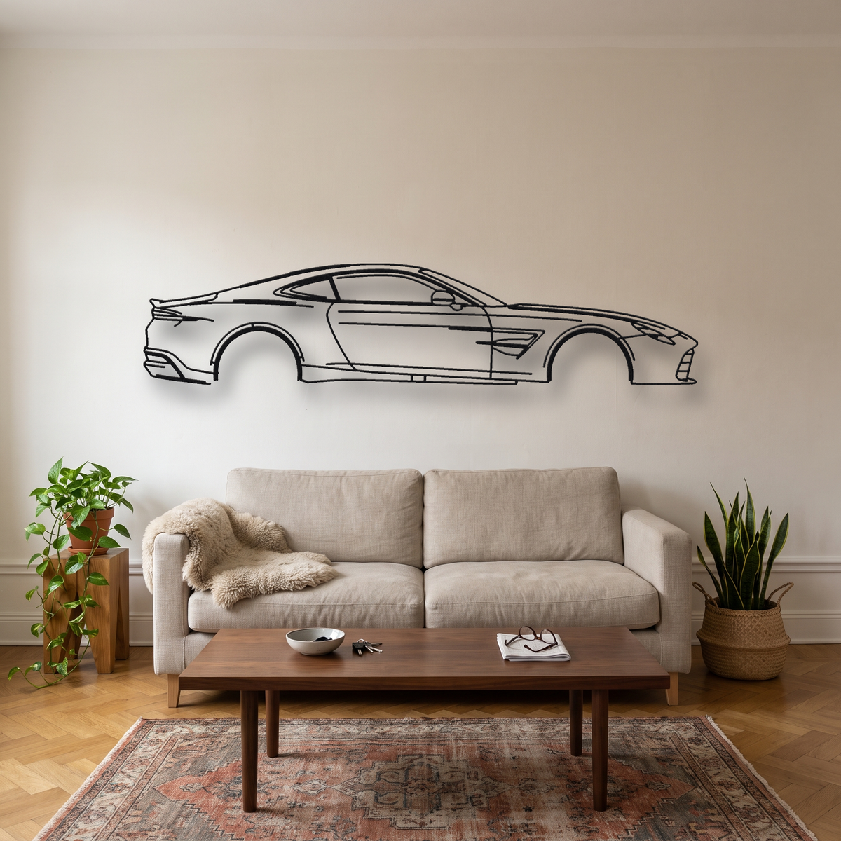 2025+ Aston Martin Vanquish Coupe metal wall art silhouette, front view on wall