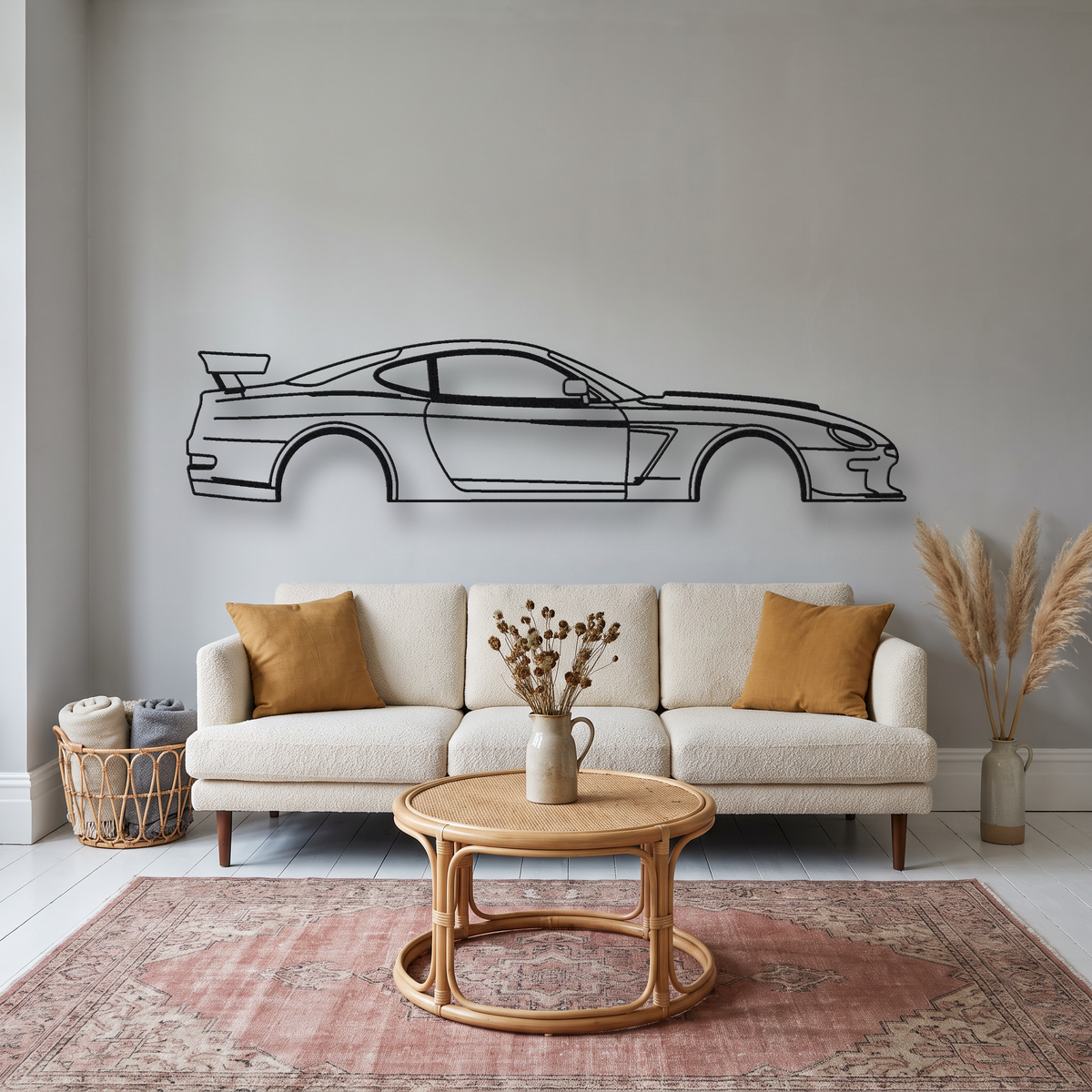 Panoz Esperante GTR-1 metal wall art silhouette, front view on wall