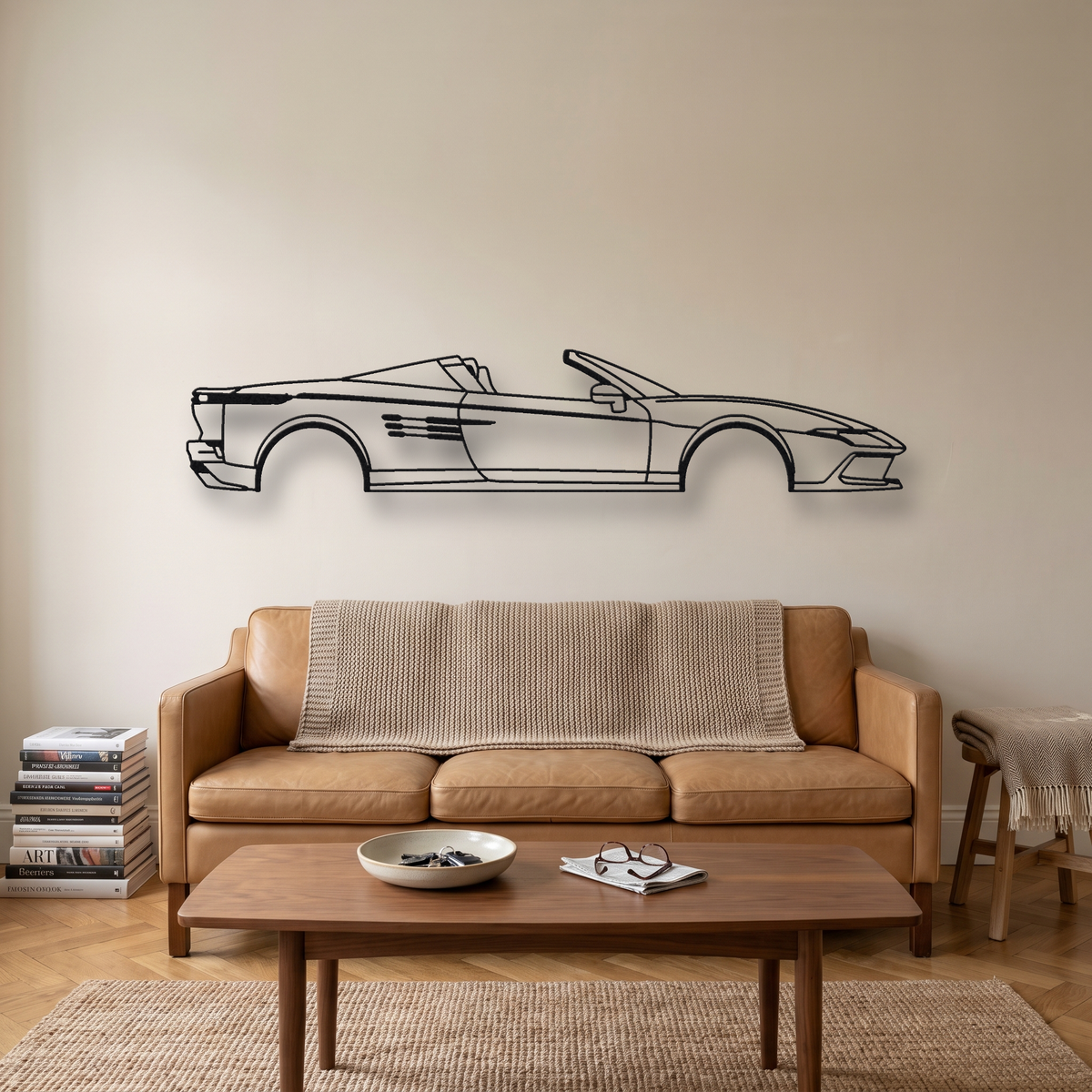 Ferrari 849 Testarossa Spider metal wall art silhouette, front view on wall