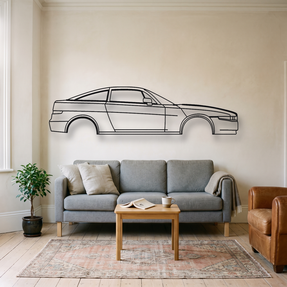 Alfa Romeo RZ metal wall art silhouette, front view on wall