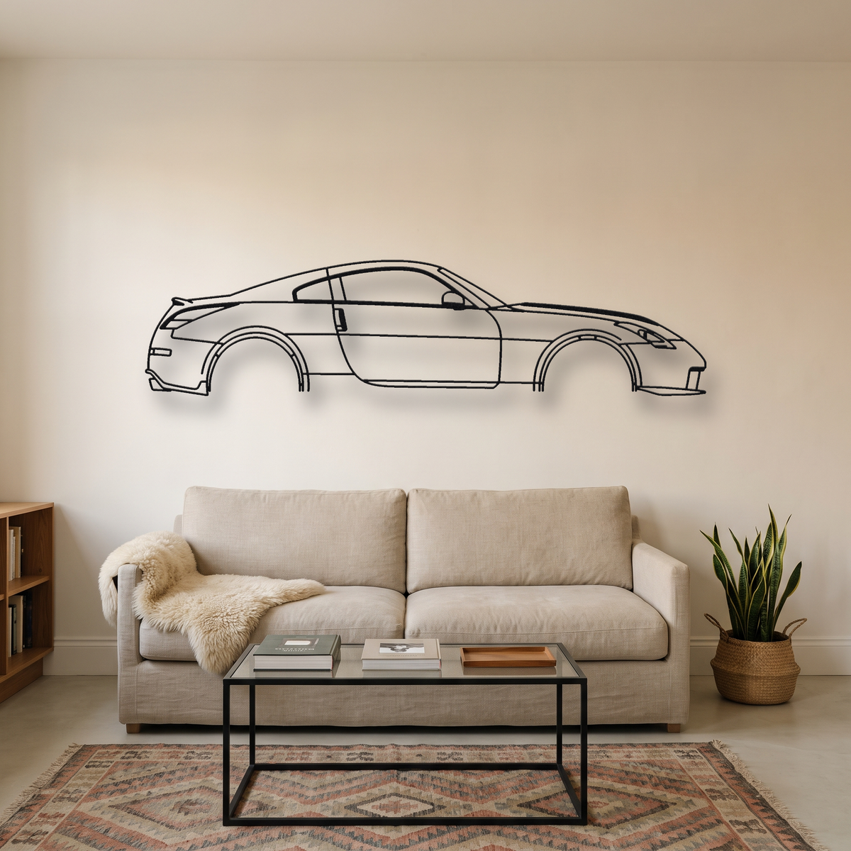 Nissan 350Z Nismo Z33 metal wall art silhouette, front view on wall