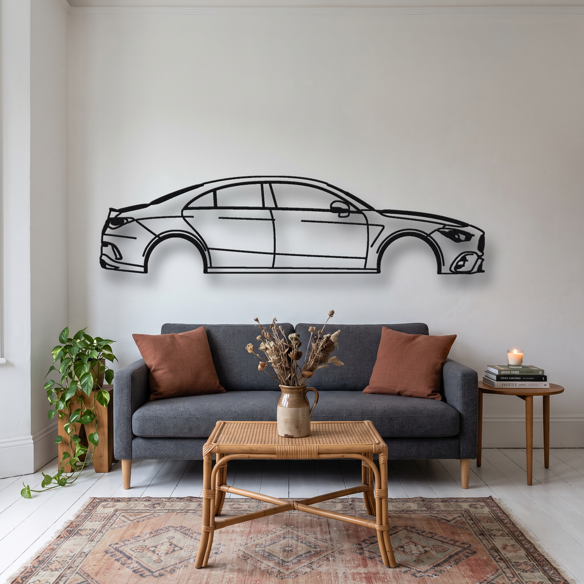 2020- Mercedes-AMG CLA 45 S C118 metal wall art silhouette, front view on wall