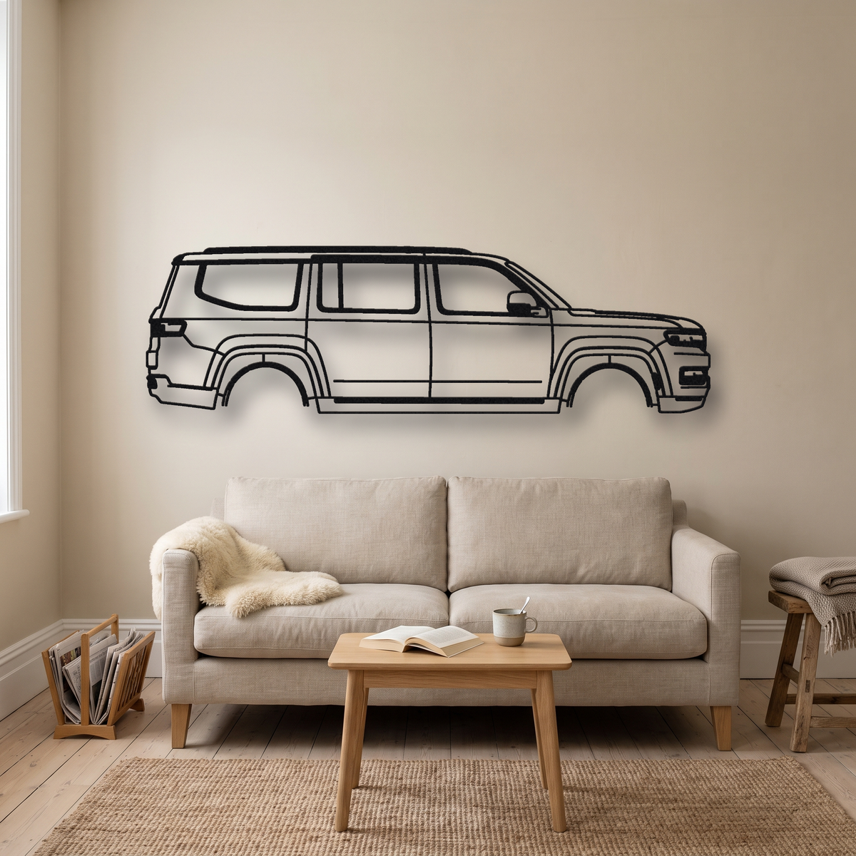 2022- Jeep Grand Wagoneer WS metal wall art silhouette, front view on wall