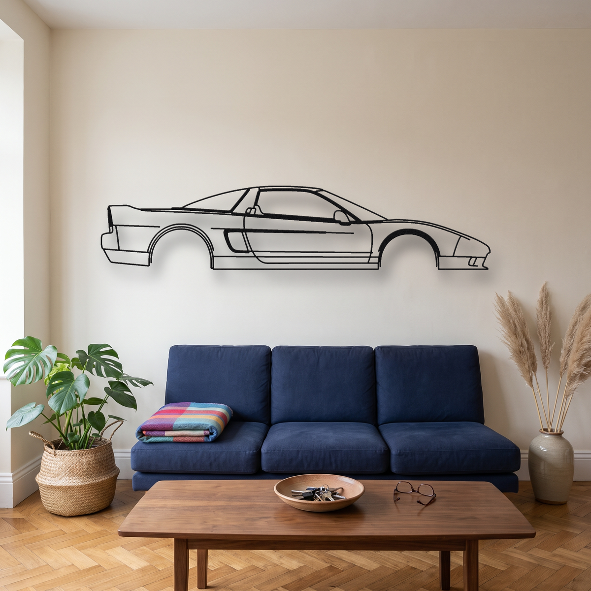 Honda NSX NA2 Facelift metal wall art silhouette, front view on wall