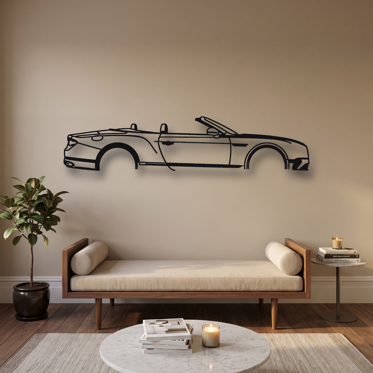 2019- Bentley Continental GTC Gen 3 metal wall art silhouette, front view on wall
