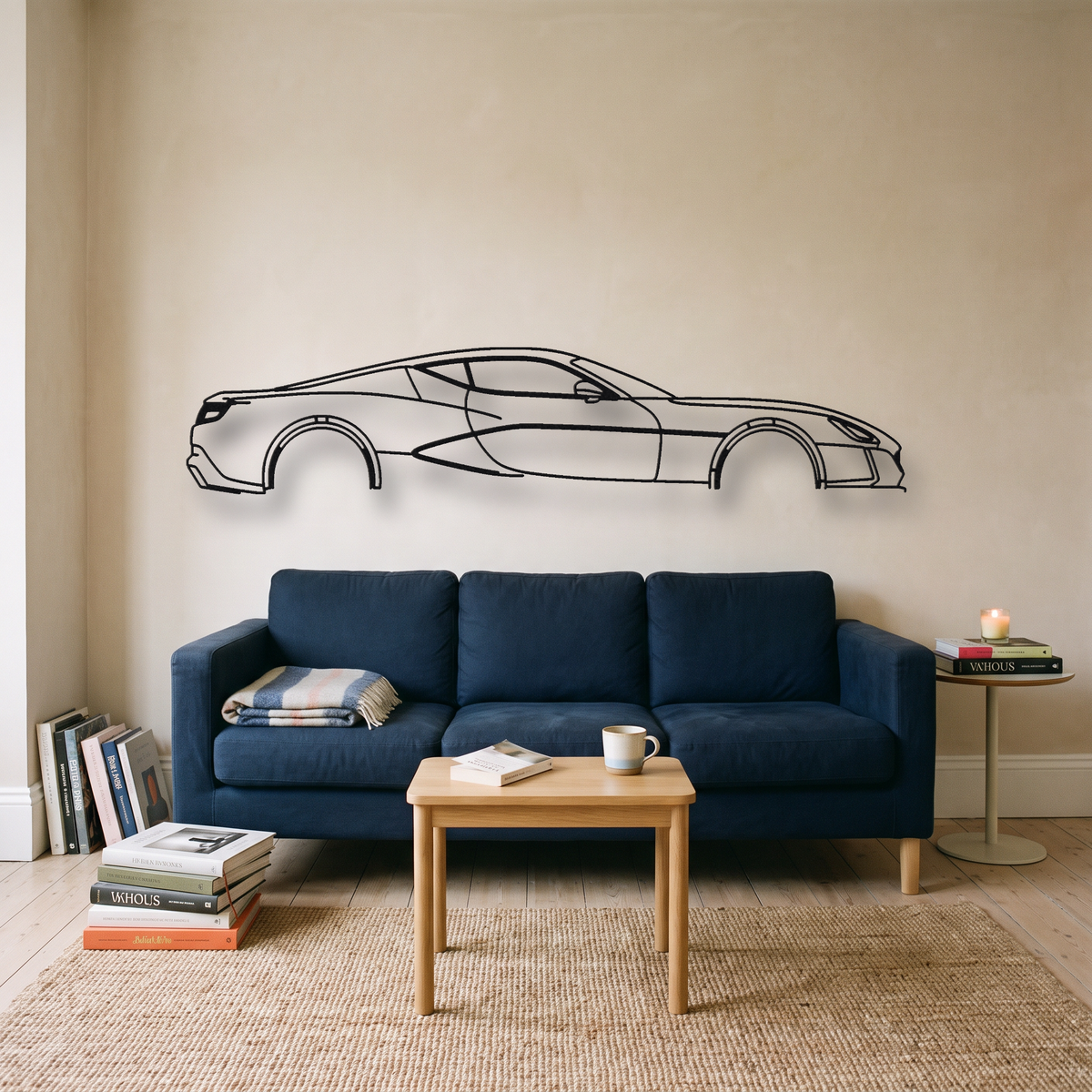 Rimac Concept One metal wall art silhouette, front view on wall