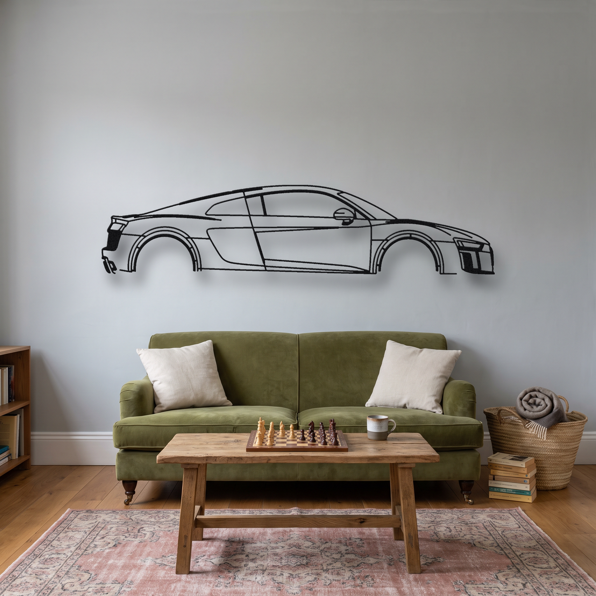 Audi R8 Gen 2 Type 4S metal wall art silhouette, front view on wall