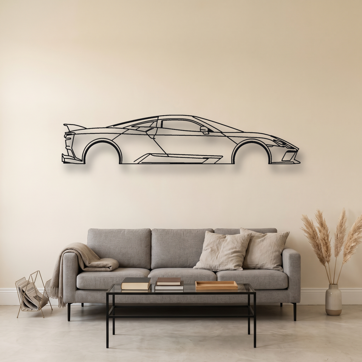 SSC Tuatara Aggressor metal wall art silhouette, front view on wall