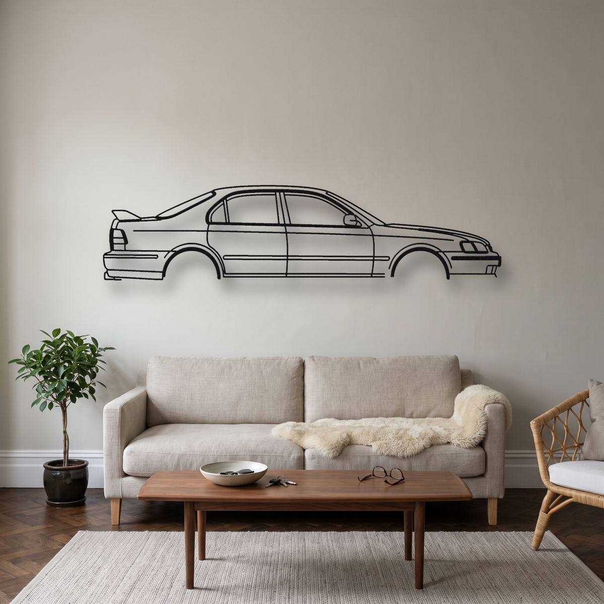 Honda Accord Type R CH1 metal wall art silhouette, front view on wall