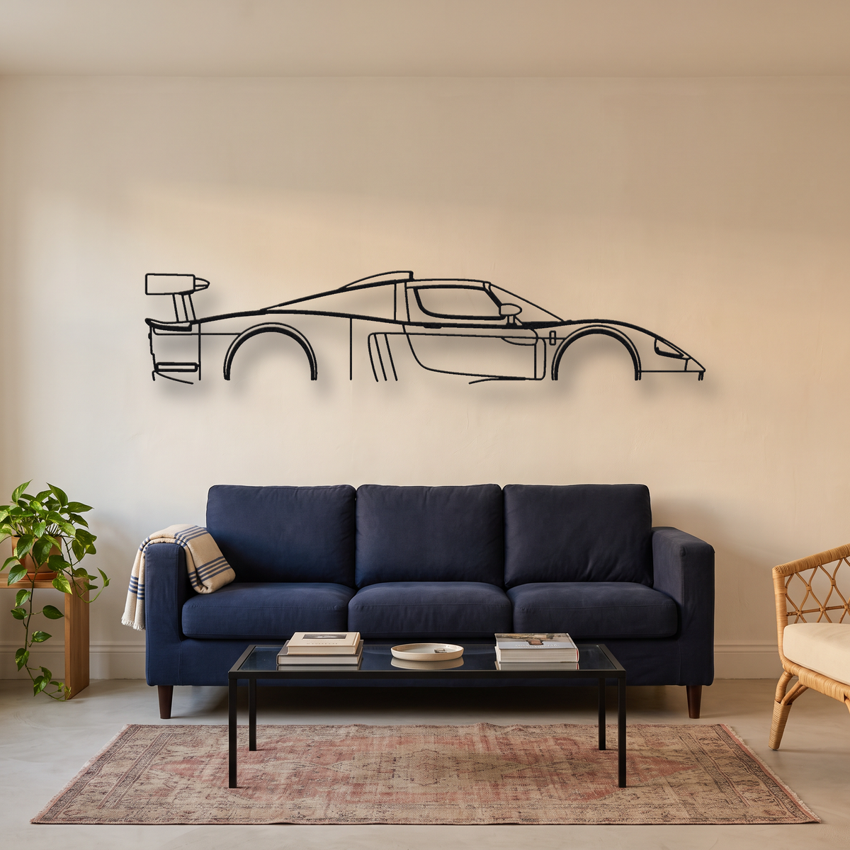 Maserati MC12 Versione Corse metal wall art silhouette, front view on wall