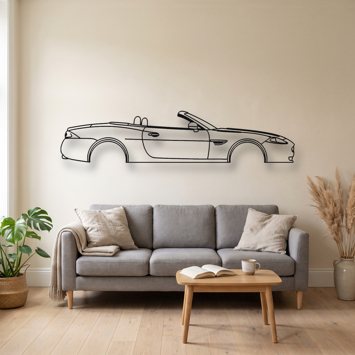 Jaguar XKR Convertible X150 metal wall art silhouette, front view on wall