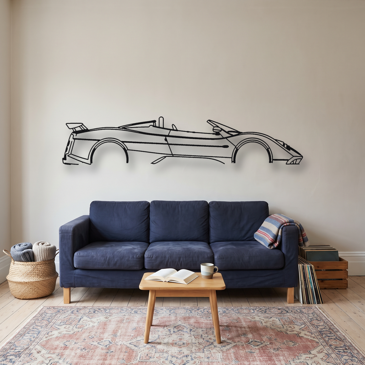 Pagani Zonda S Roadster metal wall art silhouette, front view on wall
