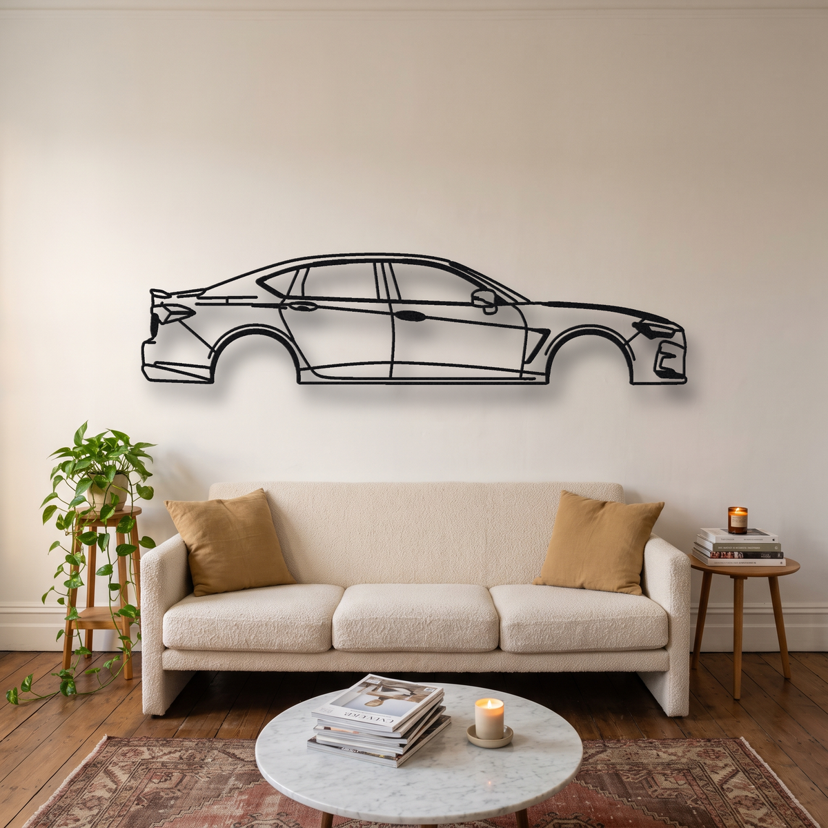 2021- Acura TLX Type S metal wall art silhouette, front view on wall