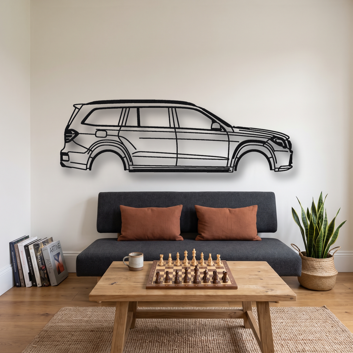 2013- Mercedes-AMG GLS 63 / GL 63 AMG X166/X167 metal wall art silhouette, front view on wall