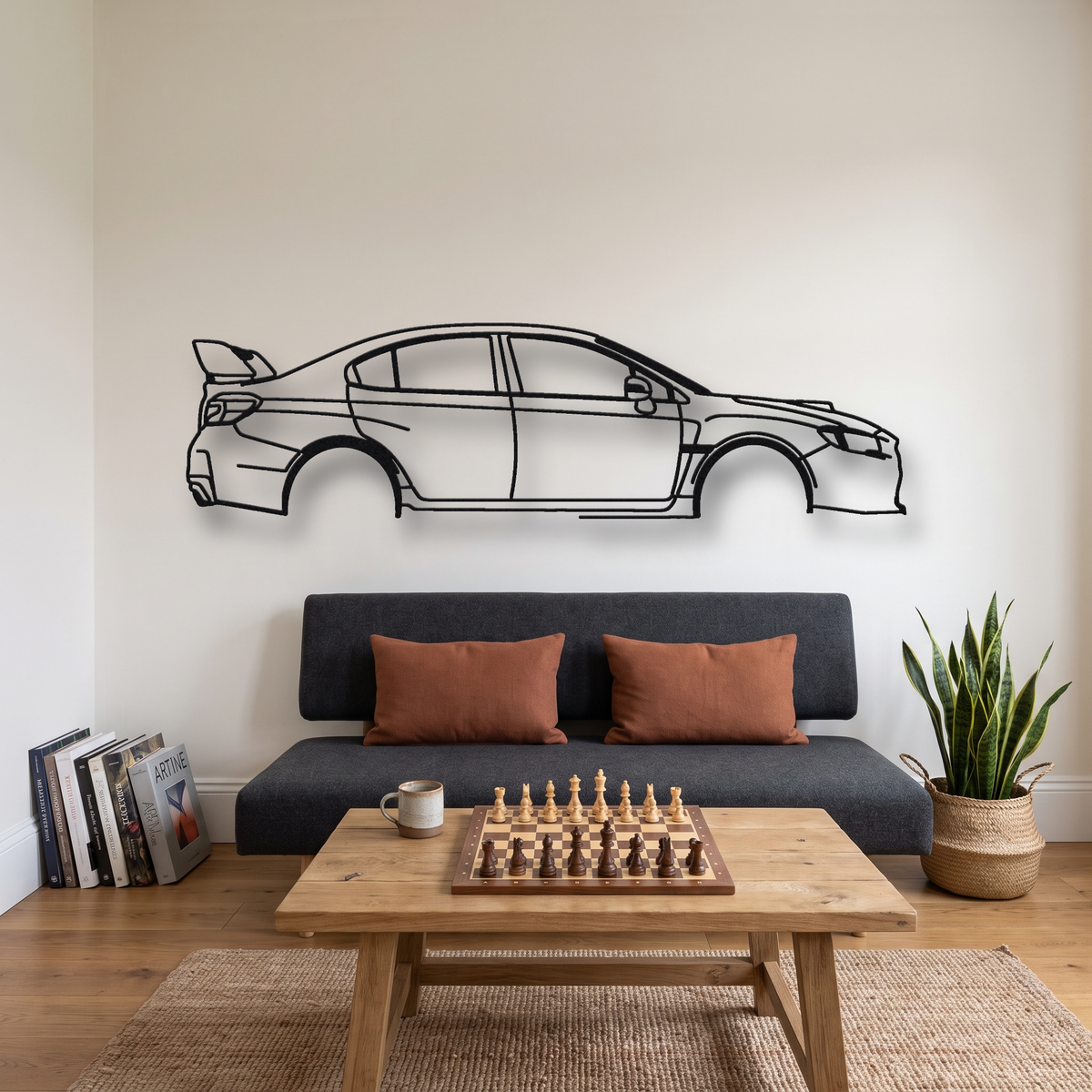 2018 Subaru WRX STI Type RA VA metal wall art silhouette, front view on wall