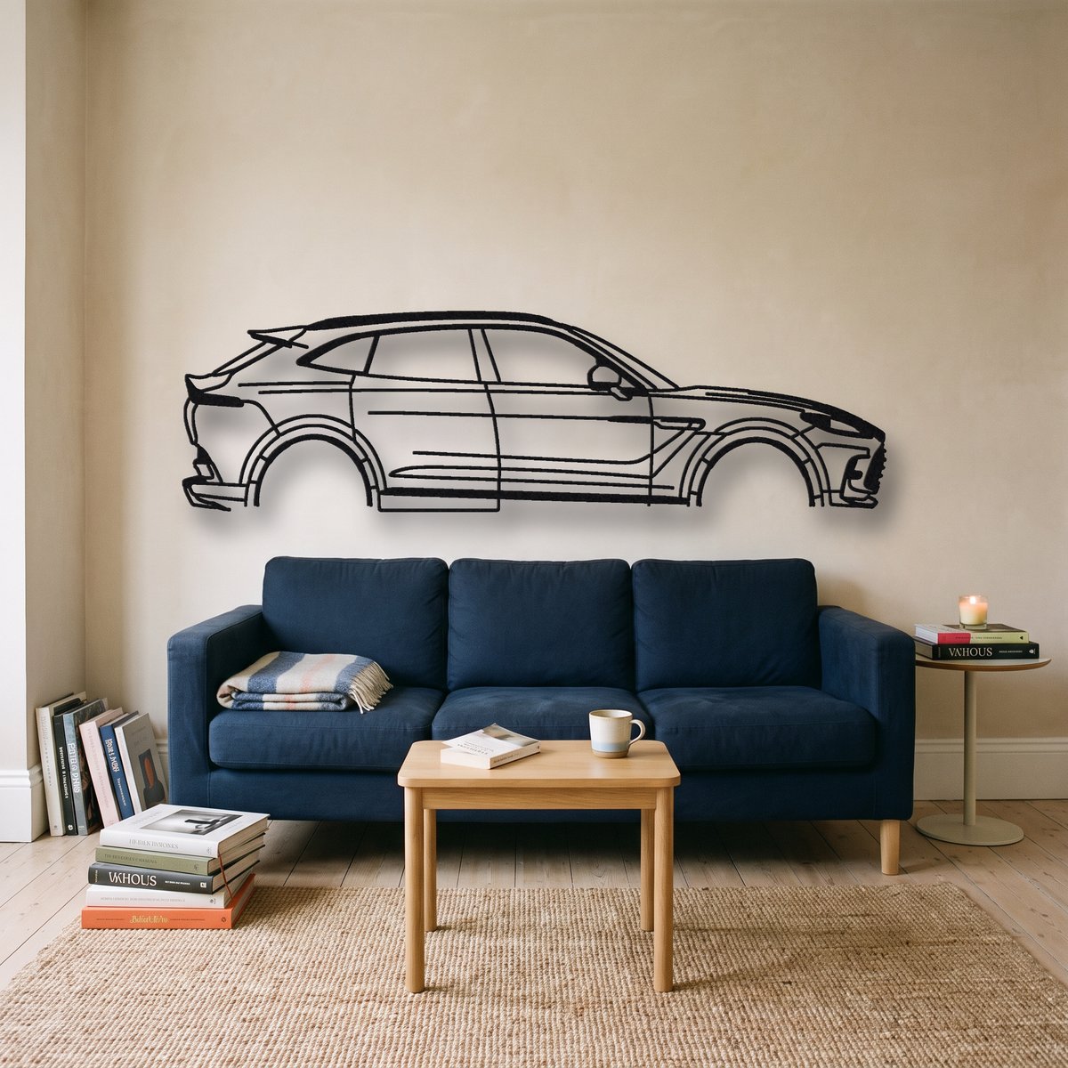 2022- Aston Martin DBX707 metal wall art silhouette, front view on wall