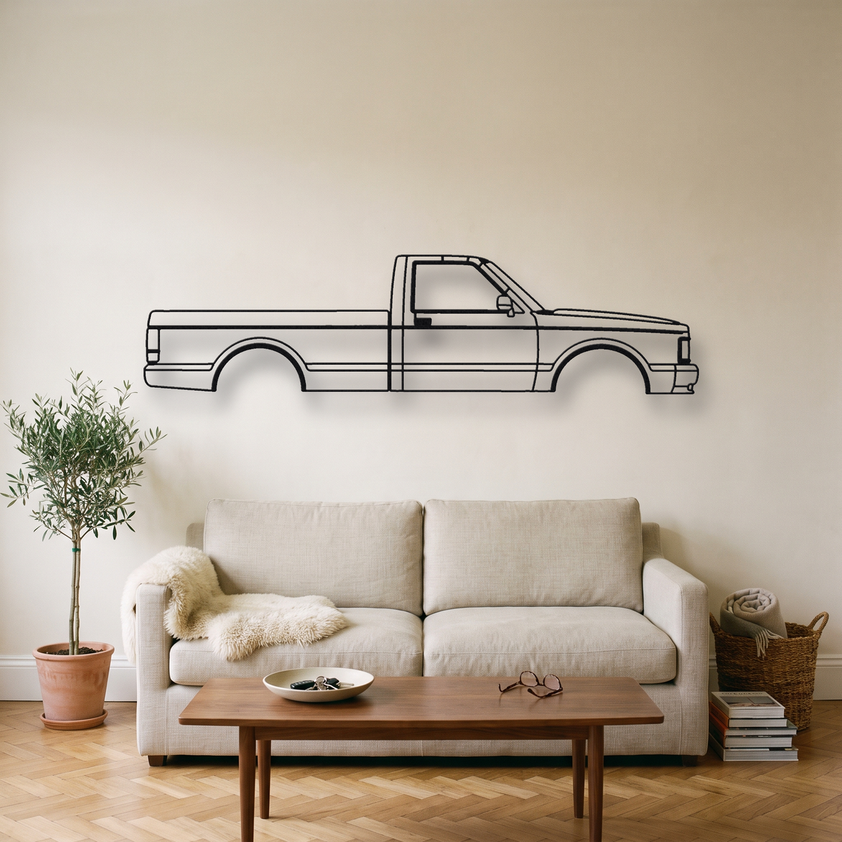 GMC Syclone metal wall art silhouette, front view on wall