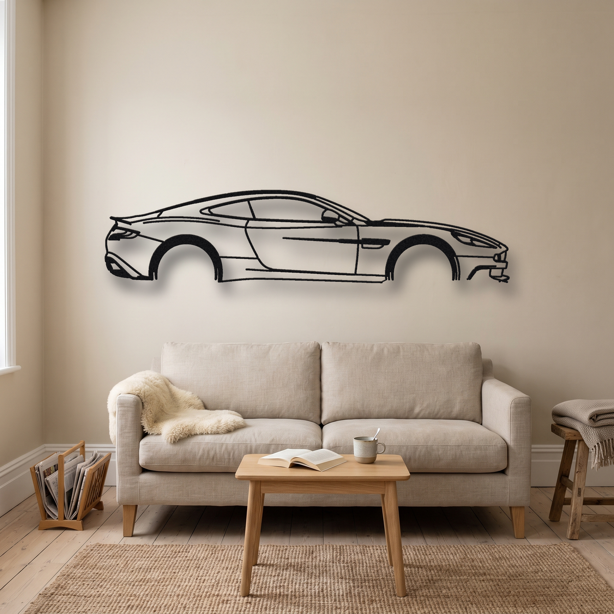2017-18 Aston Martin Vanquish S Gen 2 metal wall art silhouette, front view on wall