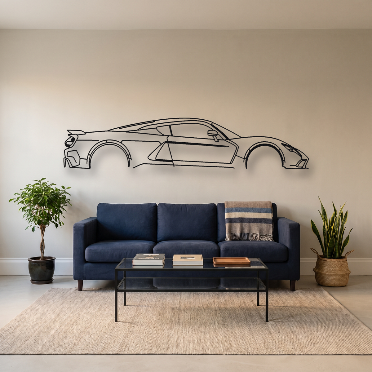 Hennessey Venom F5 metal wall art silhouette, front view on wall
