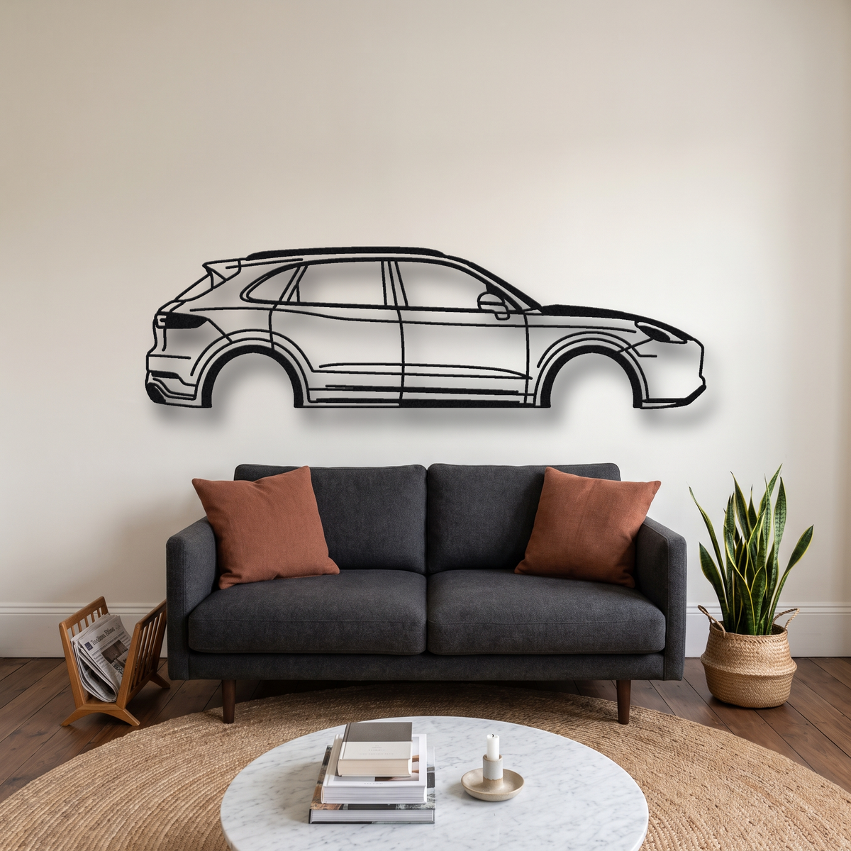 2022- Porsche Cayenne Turbo GT 9Y0 metal wall art silhouette, front view on wall