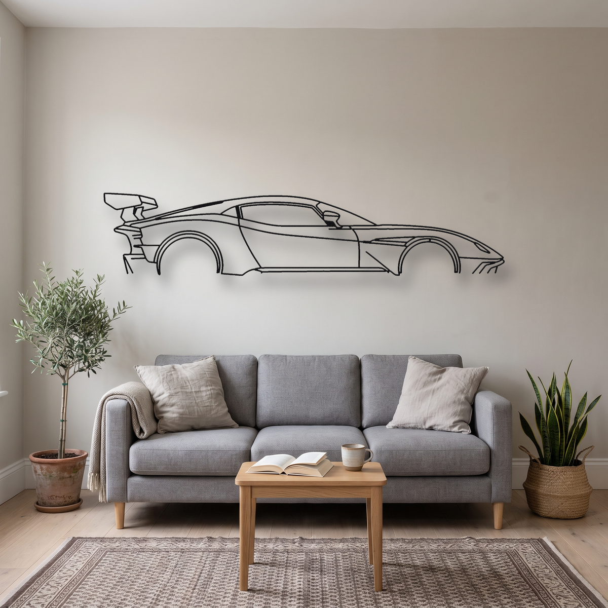 Aston Martin Vulcan metal wall art silhouette, front view on wall