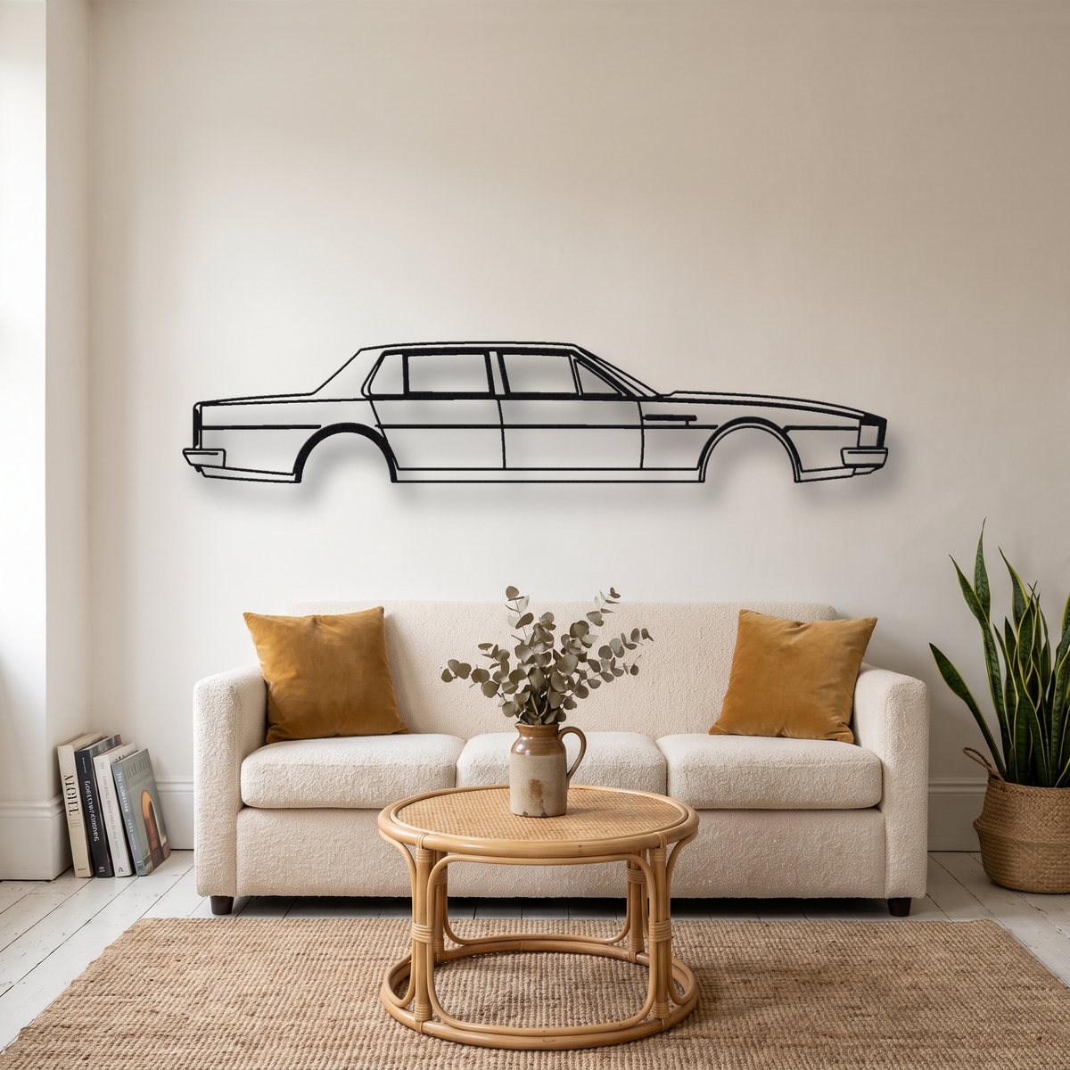 Aston Martin Lagonda Series 2 metal wall art silhouette, front view on wall