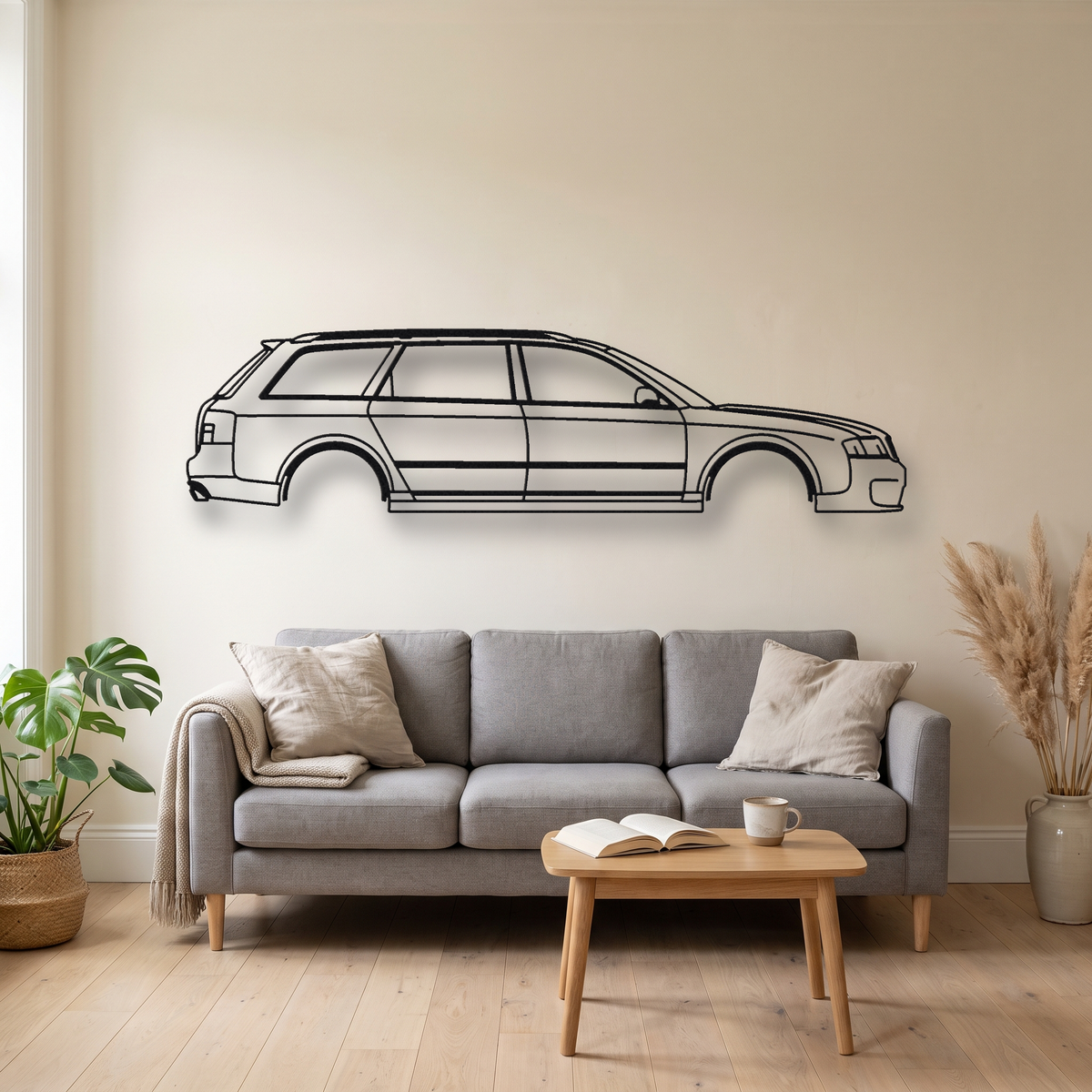 Audi RS6 Avant C5 metal wall art silhouette, front view on wall