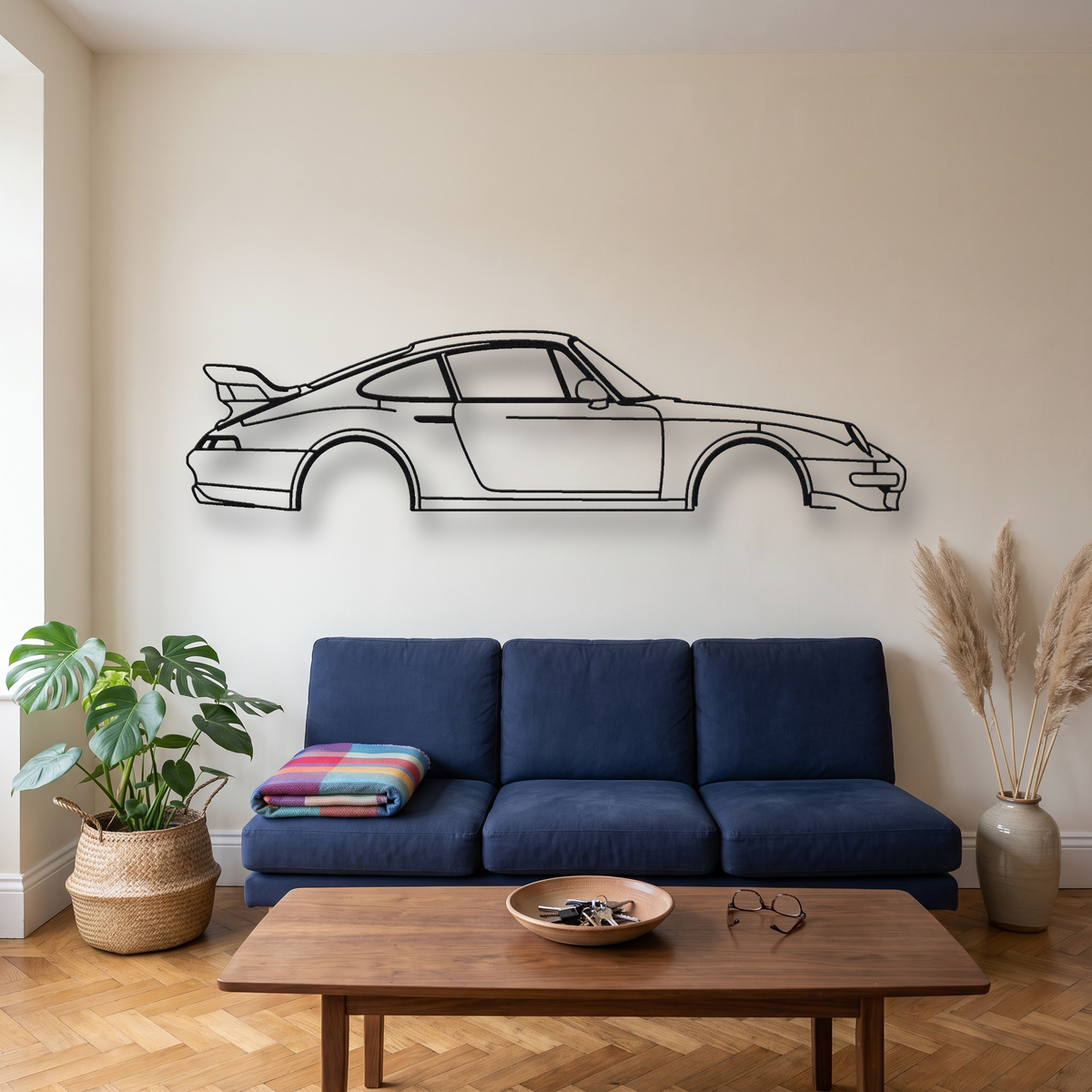 Gunther Werks 400R 993 metal wall art silhouette, front view on wall