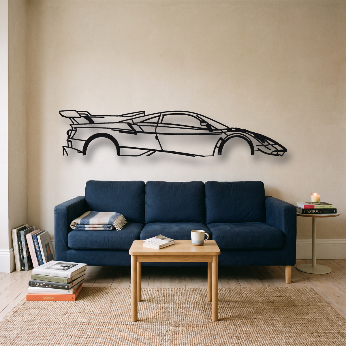 2020 Pagani Huayra Imola metal wall art silhouette, front view on wall