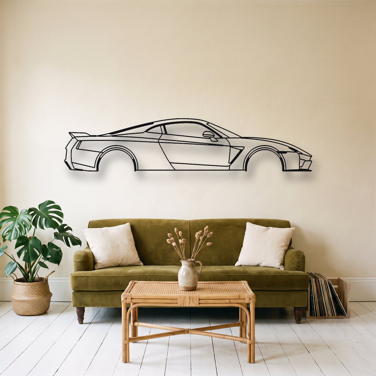 SSC Tuatara Striker metal wall art silhouette, front view on wall