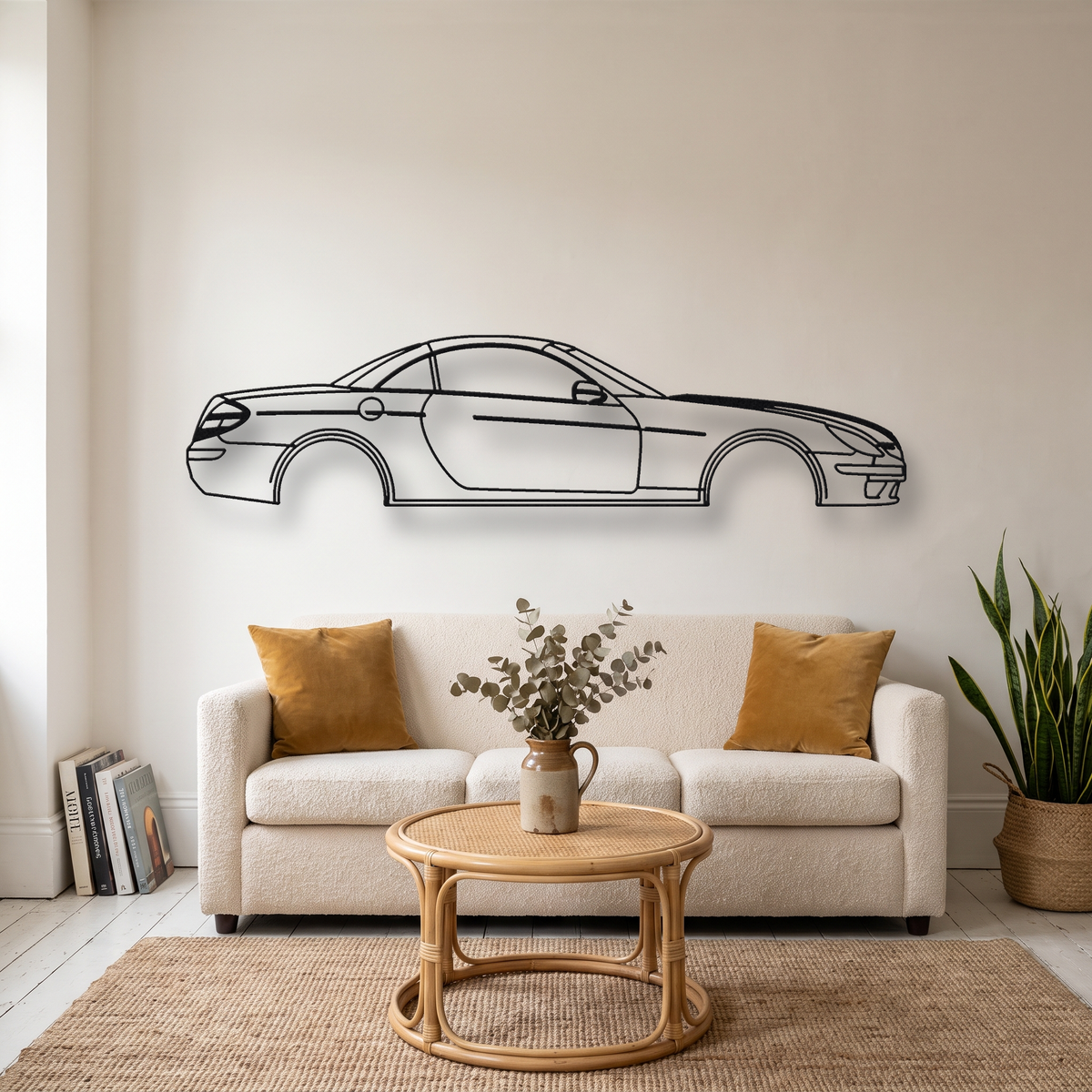 Mercedes-Benz SLK55 AMG R171 metal wall art silhouette, front view on wall
