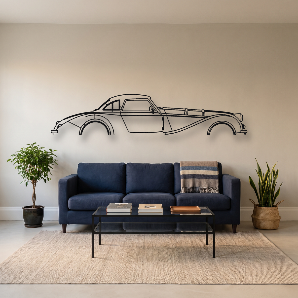 Morgan Supersport metal wall art silhouette, front view on wall