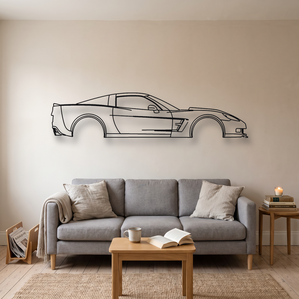 Chevrolet Corvette ZR1 C6 metal wall art silhouette, front view on wall