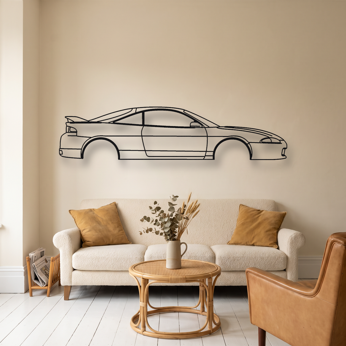 1990-1994 Mitsubishi Eclipse GSX 1G metal wall art silhouette, front view on wall